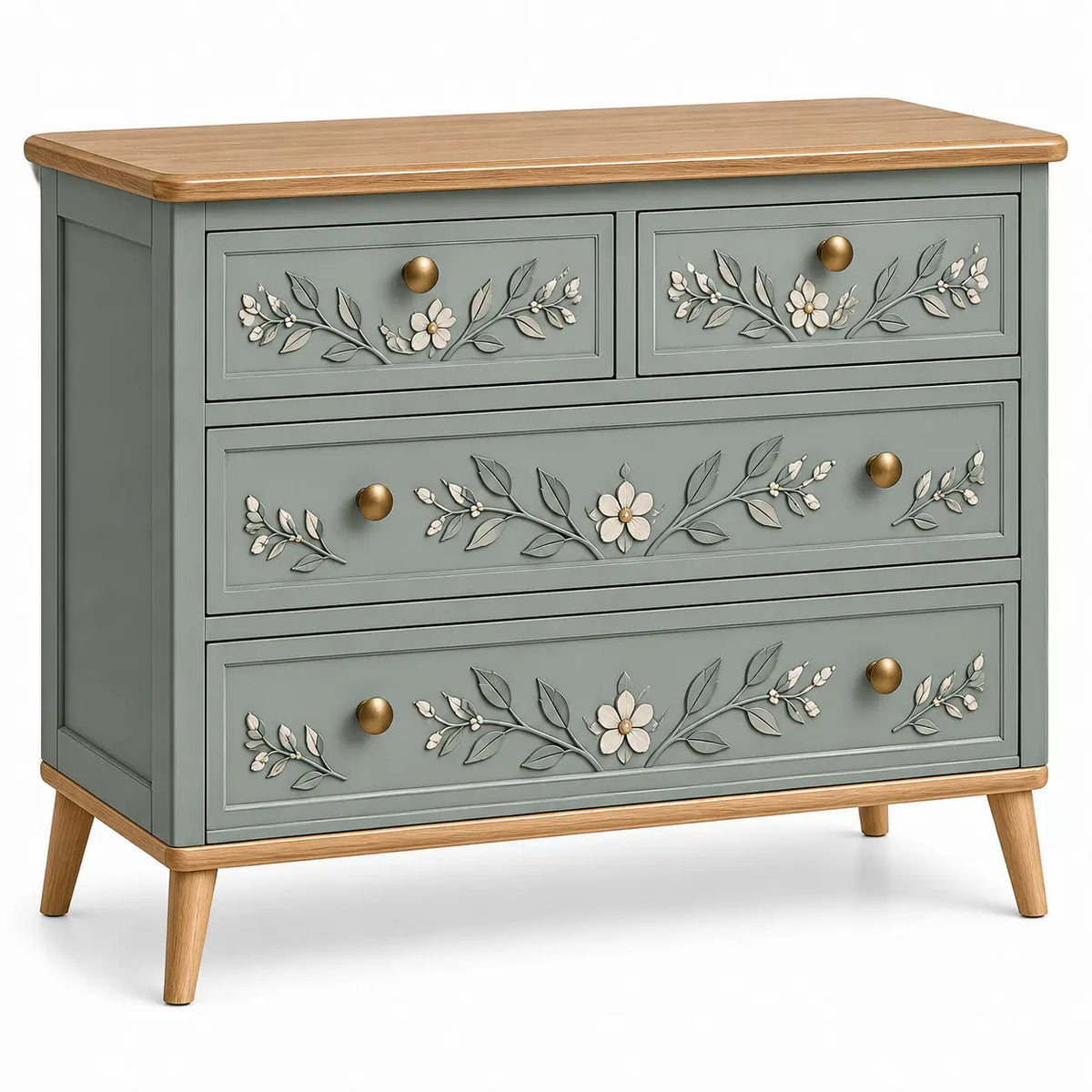 Cassettiera, cassetti con decorazioni floreali, blu/marrone